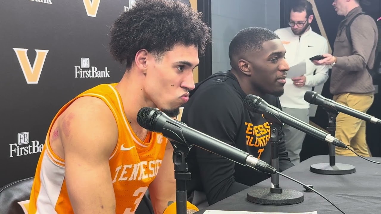Bishop Boswell and DeWayne Brown react to Tennessee basketball's win at Vanderbilt