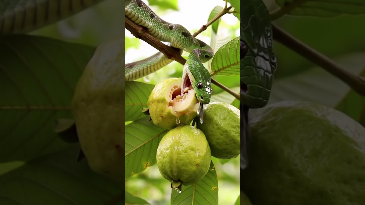 Captain Alpha Snake vs Guava 🐍🍐 | Ultra-Realistic 4K Bite Attack #asmr #fruit #fingerhands #finger