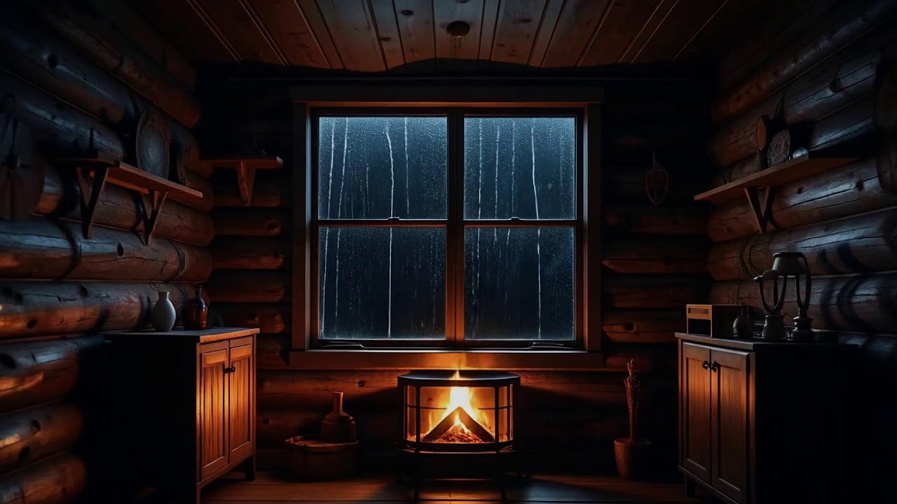 Gentle Rain on Window Sounds with Warm Fireplace Sounds for Stress Relief