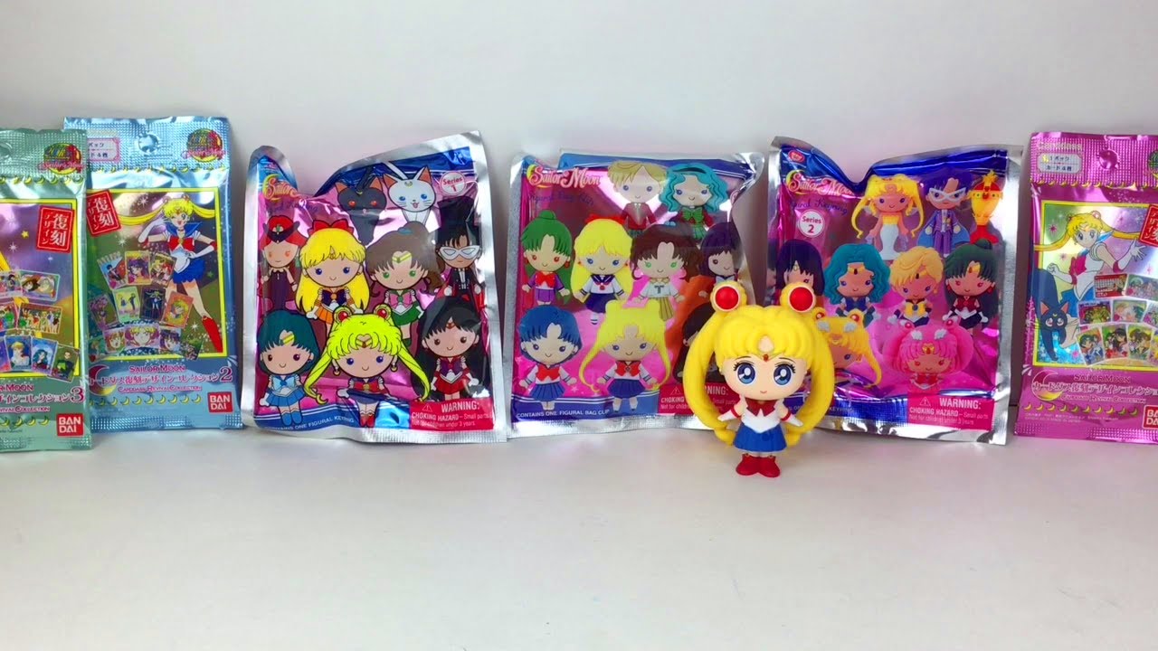 Sailor Moon Figural Key Ring Blind Bags Series 1, 2 & 3 and Bandai Cards Anime Opening