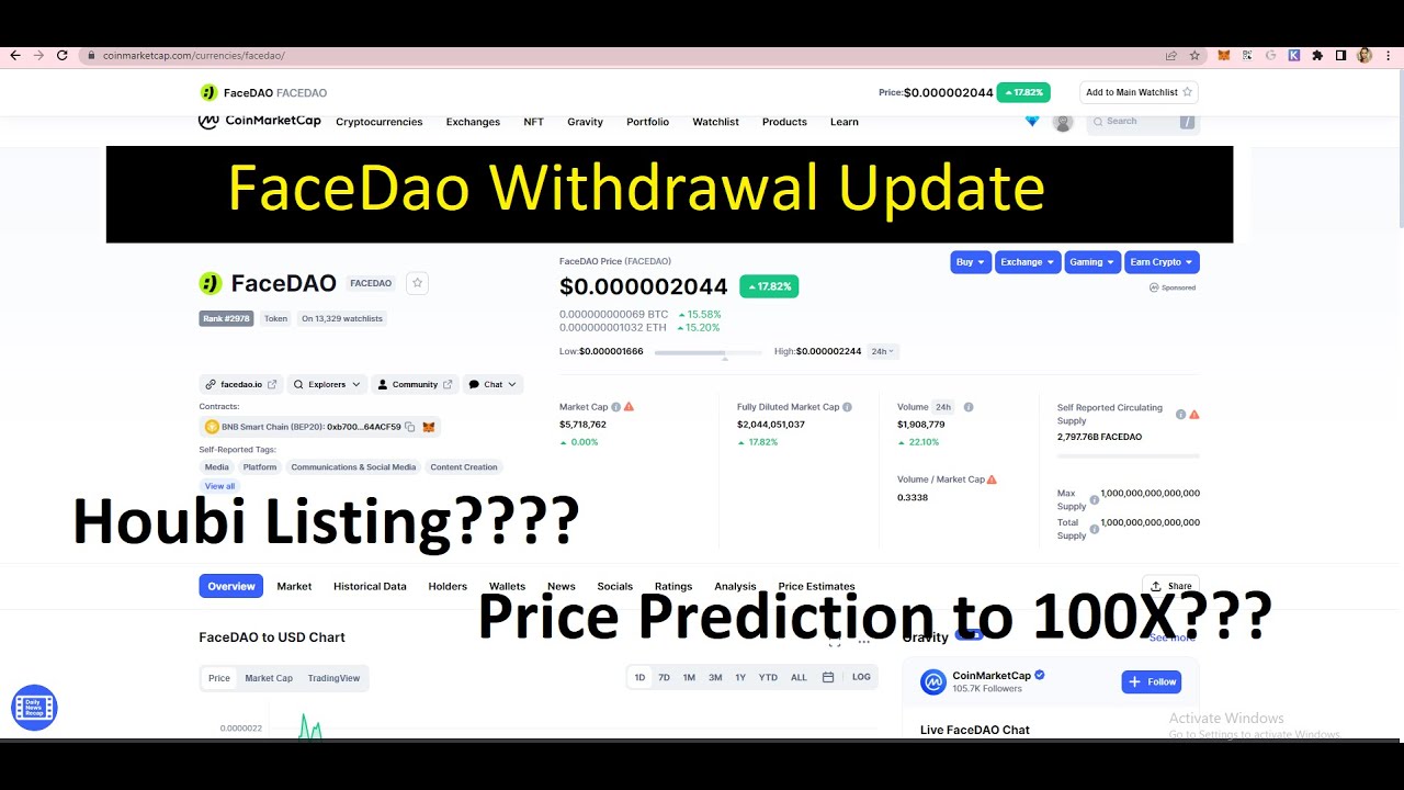 Facedao FACE App Withdrawal Update|| Huobi Listing???  Price Prediction to 100X???