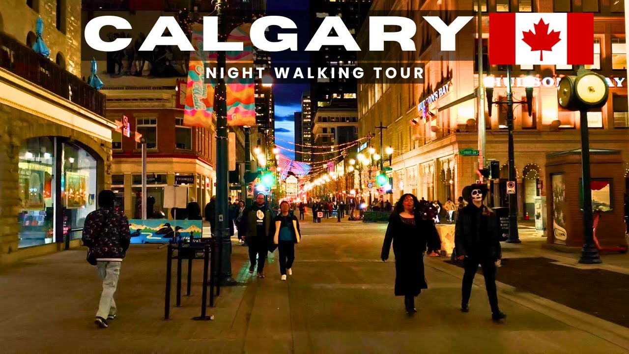 Calgary Night Walking Tour | Downtown 🇨🇦 City & Relaxing ASMR Sounds