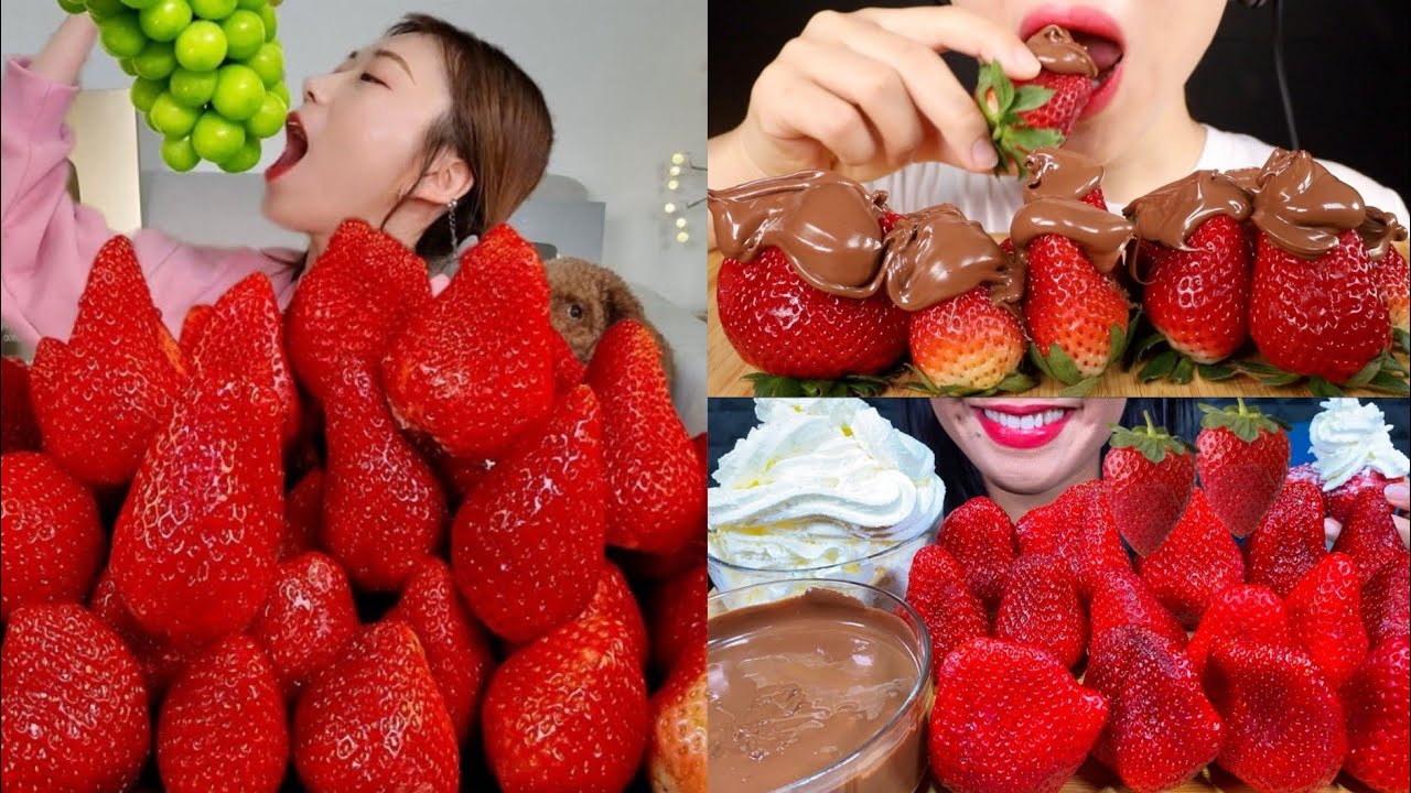 Fresh Strawberry with Nutella & Whipped Cream Mukbang