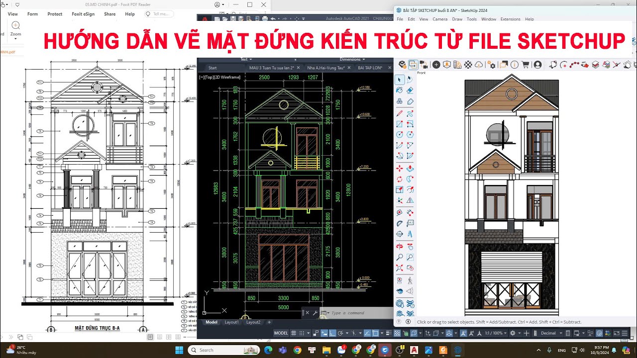 HƯỚNG DẪN VẼ MẶT ĐỨNG KIẾN TRÚC BẰNG AUTOCAD TỪ SKETCHUP