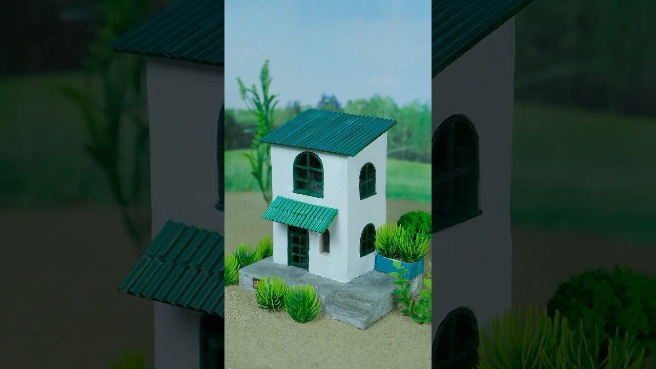 How I Built a Beautiful Two-Story Green House with Mini Bricks  #house #miniature
