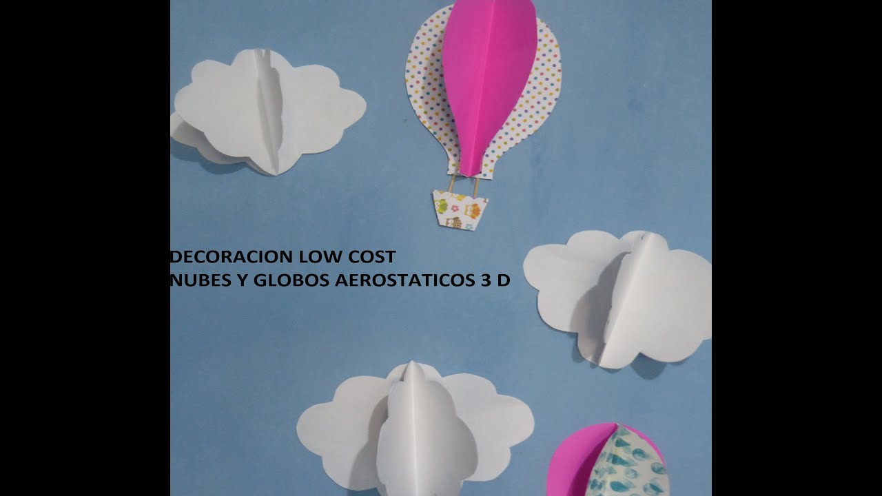 nubes y globos aerostatico 3d en papel