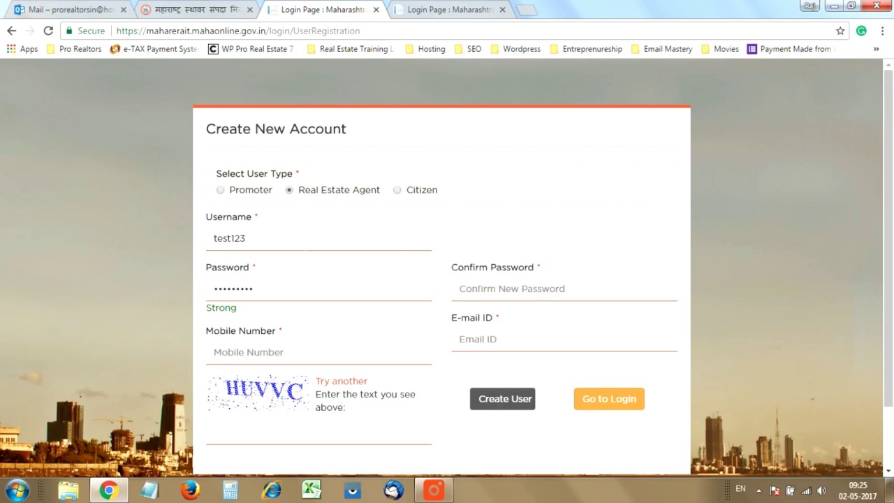 Maha Rera: Registering as an individual agent. - Creating an account