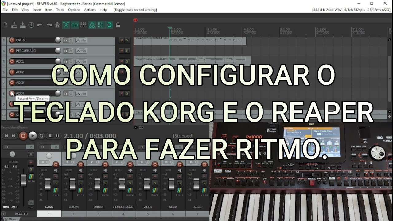 COMO CONFIGURAR O TECLADO KORG E O REAPER PARA FAZER RITMO.