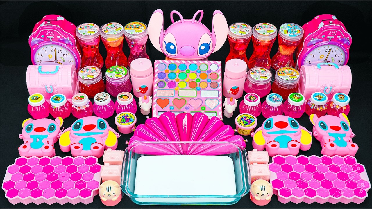 PINK LILO & STITCH SLIME 🎀 122 Minutes Satisfying Slime Mixing with Glossy Seashells & Piping Bags