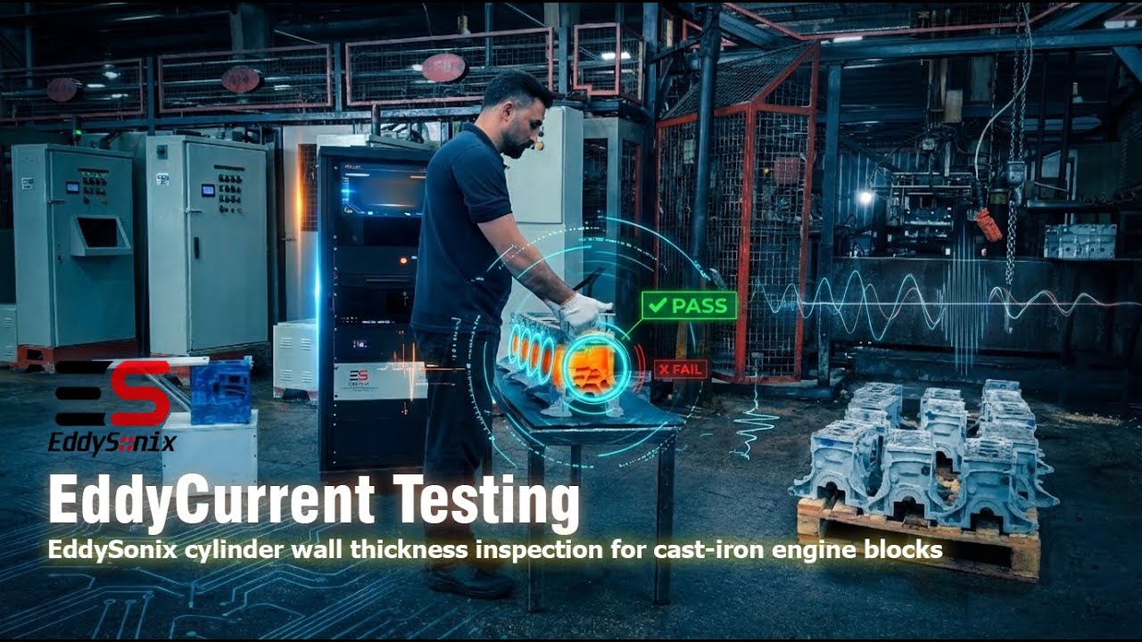 EddySonix Cylinder Block Wall Thickness Testing | 8-Channel Eddy Current Probe