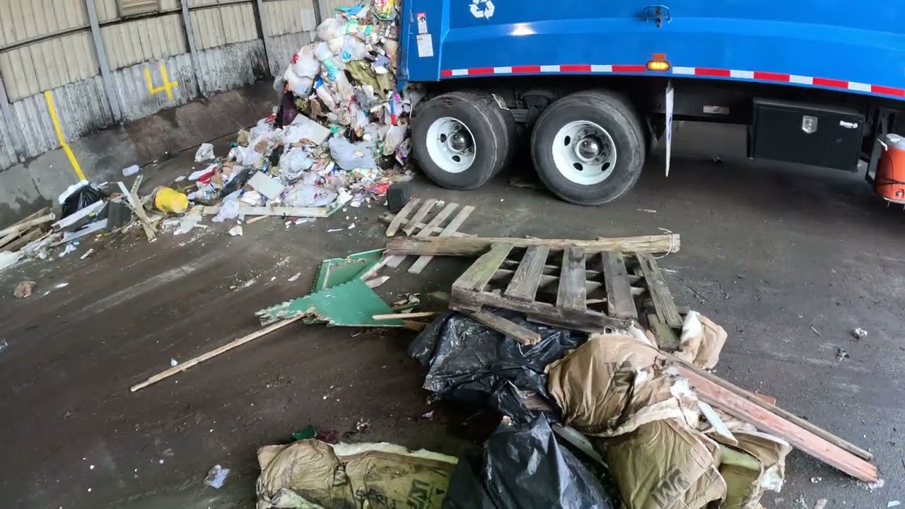 Garbage Truck Dumping Trash at Transfer Station Compilation #2