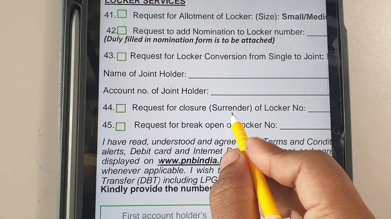 Request for closure (surrender) of locker no