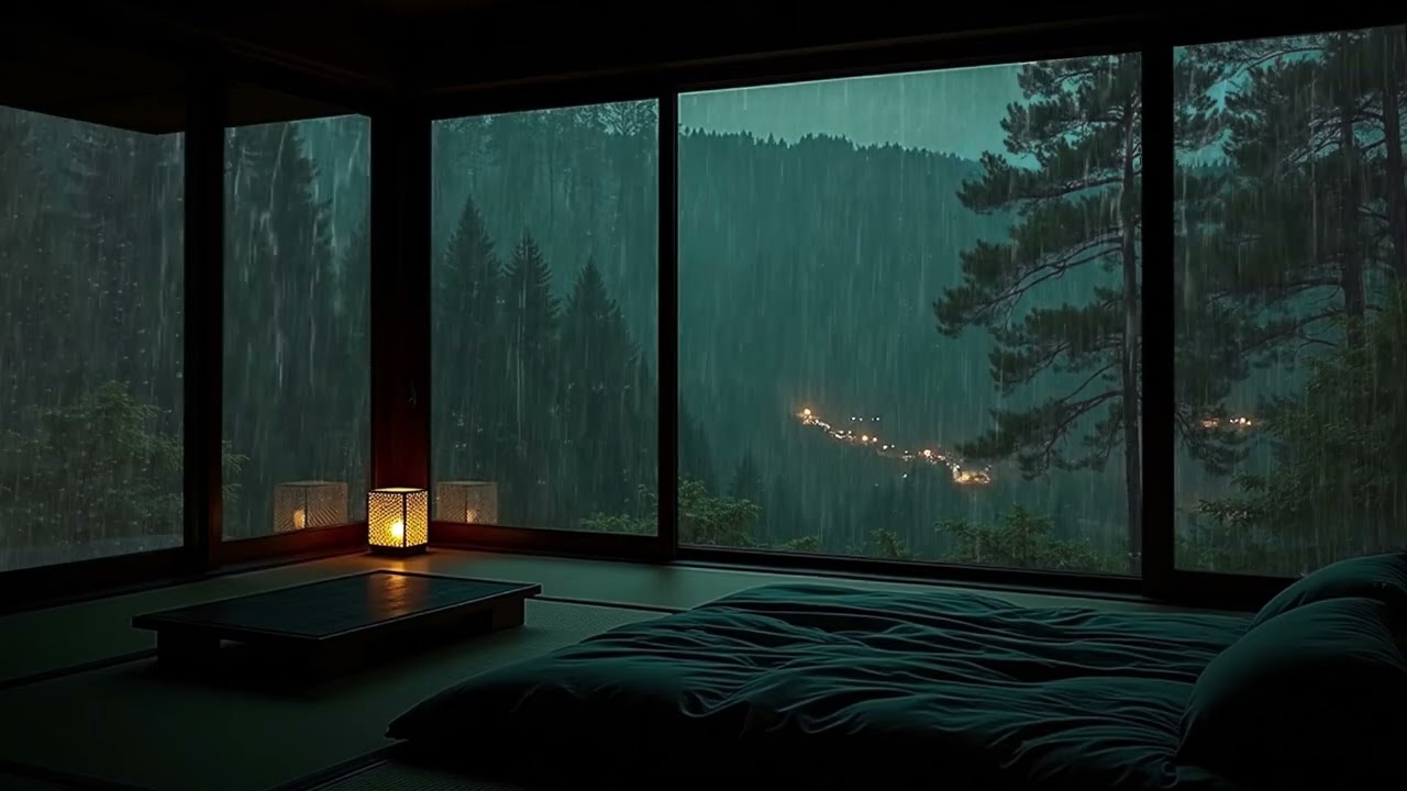 Rain Sounds in a Dark Bedroom (No Ads) Relaxing Ambience for Deep Sleep, Focus, and Meditation