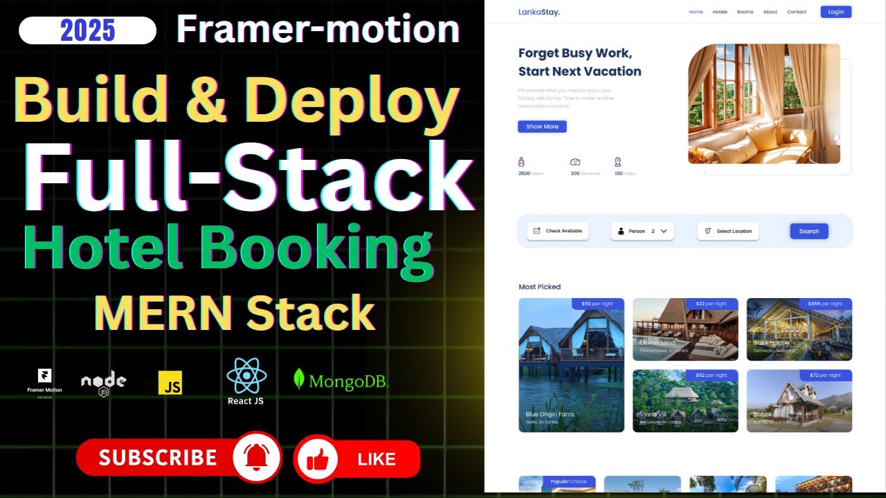 Hotel Booking Website in MERN Stack | React 19, Tailwind CSS, Framer Motion | Full Frontend Tutorial