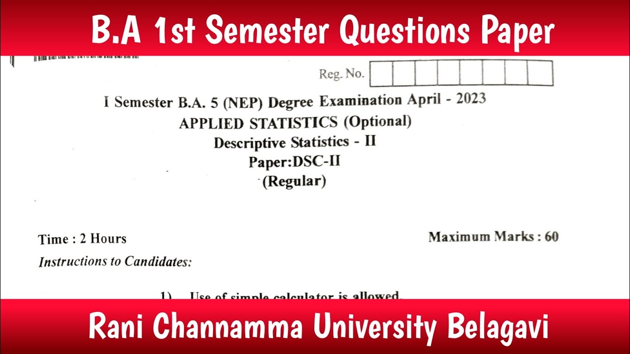 Descriptive Statistics - 2 Question Paper | BA 1st Semester | Applied Statistics | RCUB