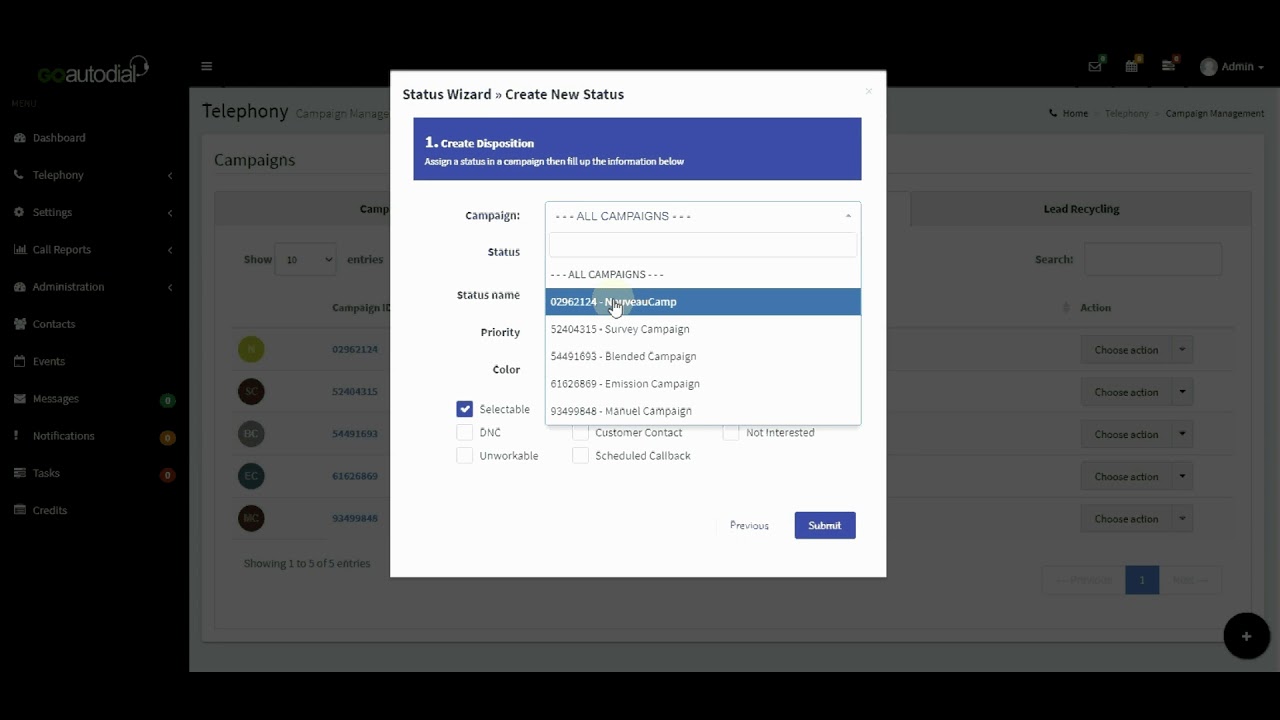 GOautodial V4 - Ajout Disposition