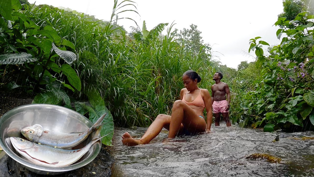 Nature Calls Outdoor Cooking in the Rain | Jamaican Roast Fish