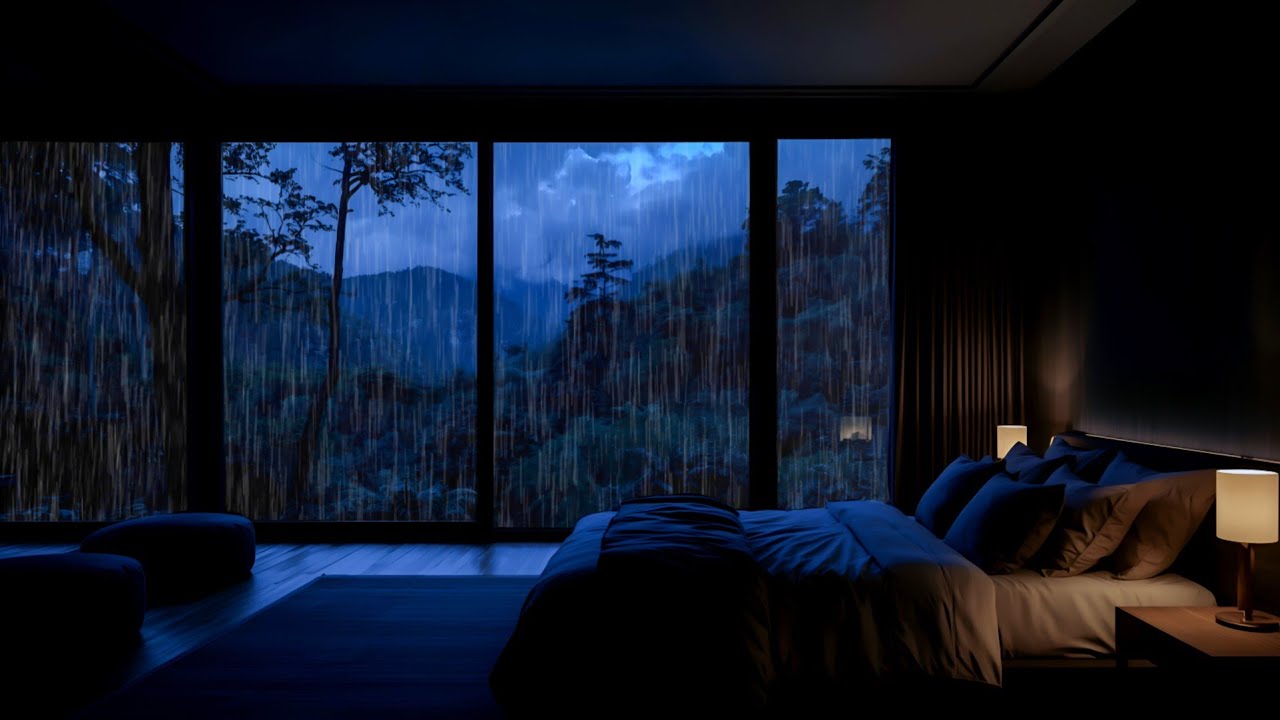 Heavy Rain at Night for Sleeping 🌧️ Cozy Dark Room Ambience & White Noise