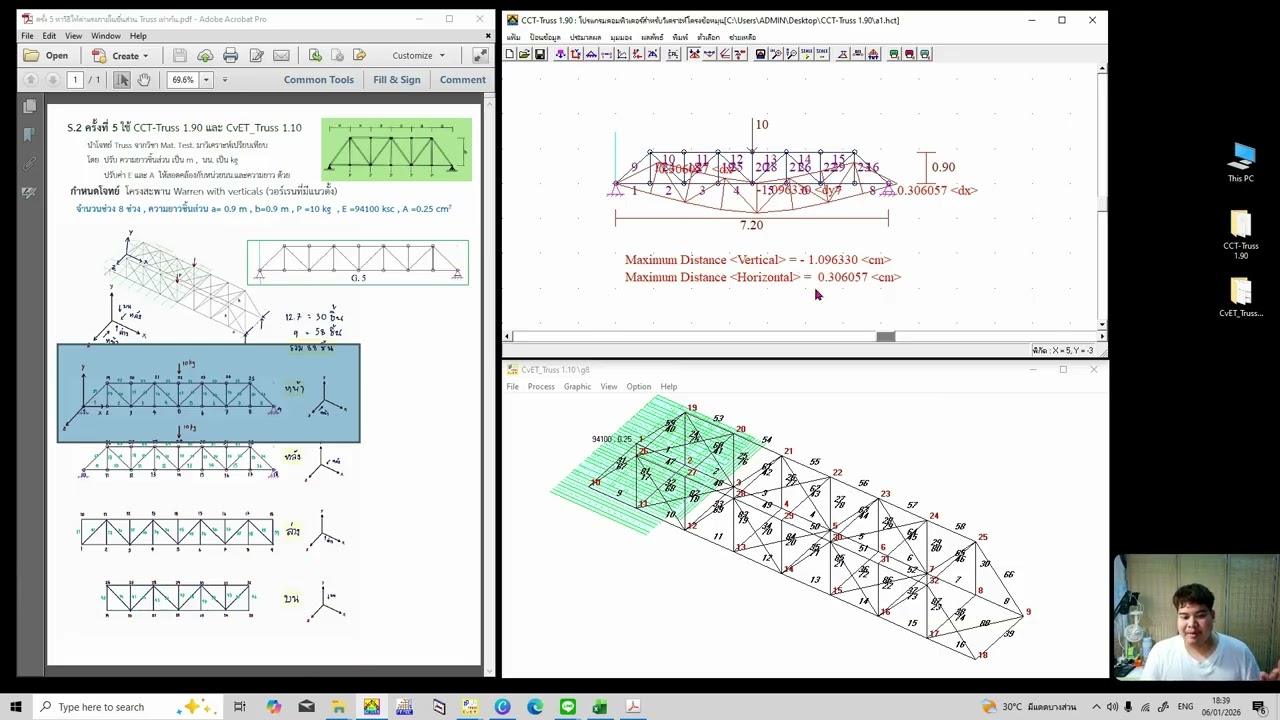 วิเคราะห์โครงทรัส ด้วย CCT-Truss และ CvET_Truss | เปรียบเทียบผลการวิเคราะห์โครงสร้าง