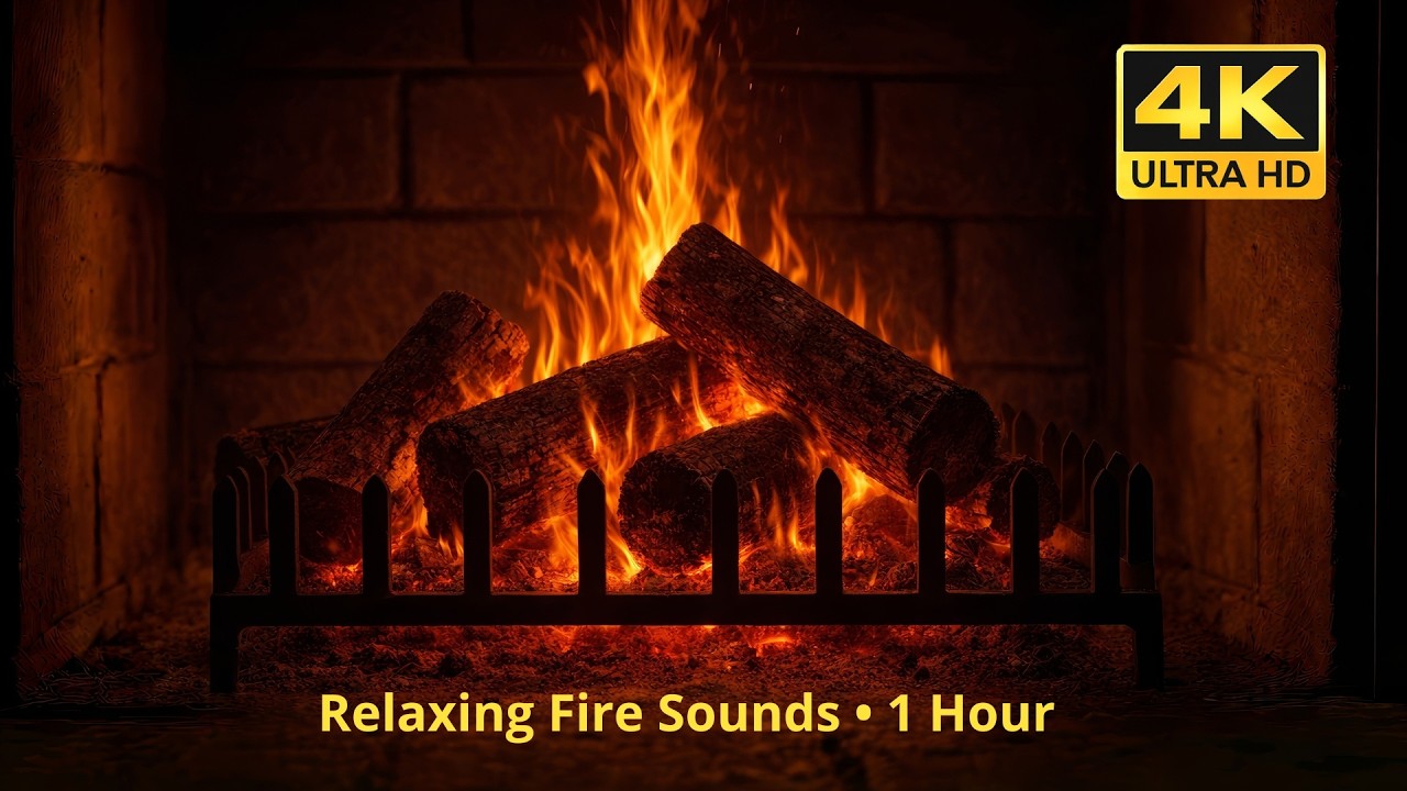 1 Hour Fireplace in 4K — Cozy Crackling Fire Sounds for Deep Sleep, Relaxation