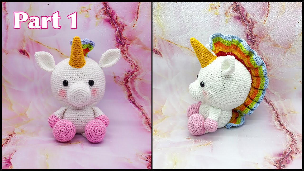 BIG UNICORN 🦄 | PART 1 | HEAD & BODY, EARS, HORN | MAKING AMIGURUMI CROCHET DOLL TUTORIAL