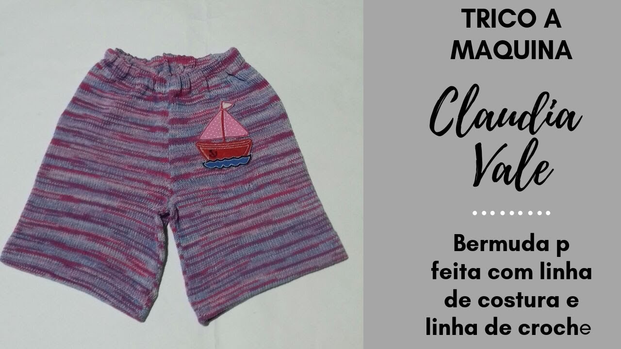 trico a maquina bermuda tamanho p com linha de crochê e linha de costura