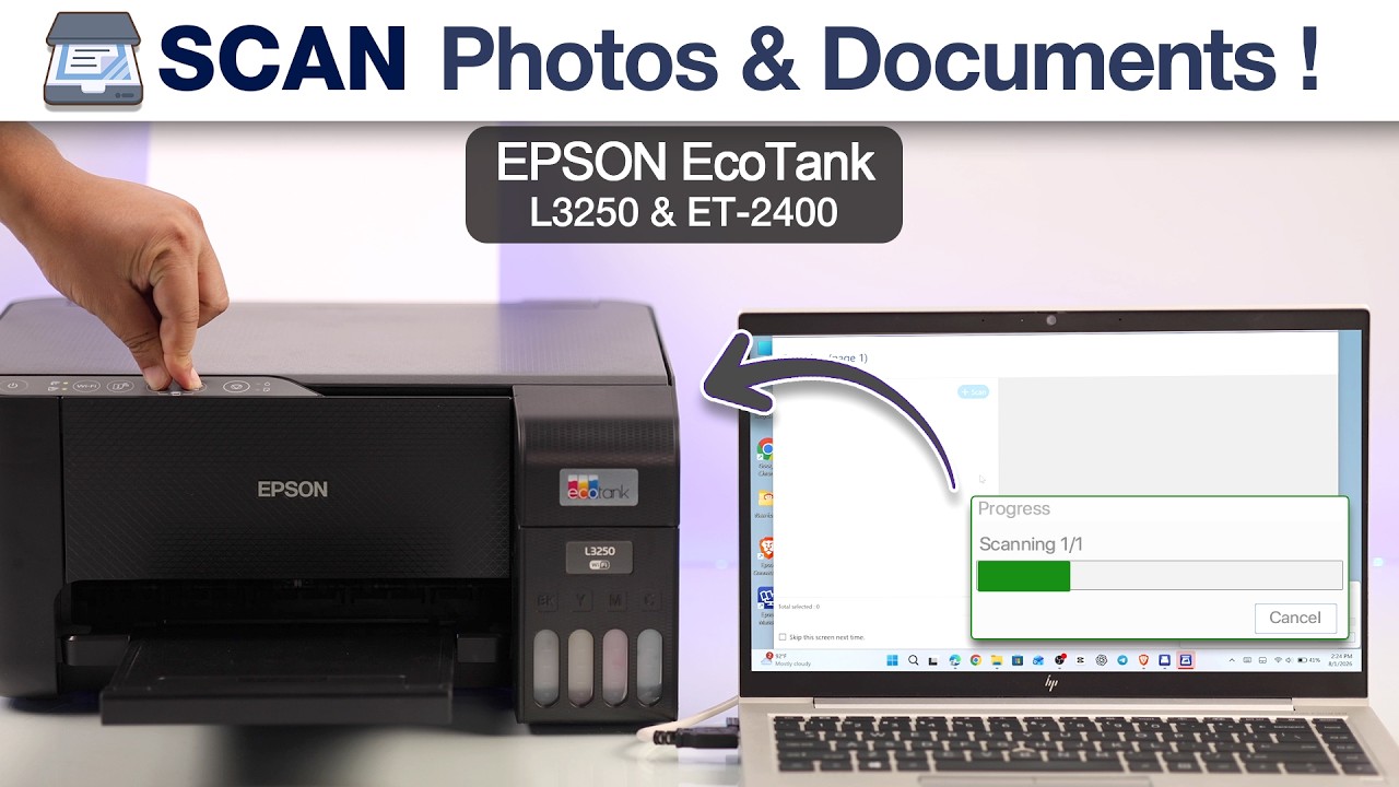 Как отсканировать документы на принтере Epson L3250 с помощью компьютера!