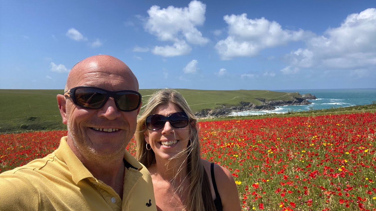 Polly joke and the poppy fields. Crantock, Newquay, Cornwall