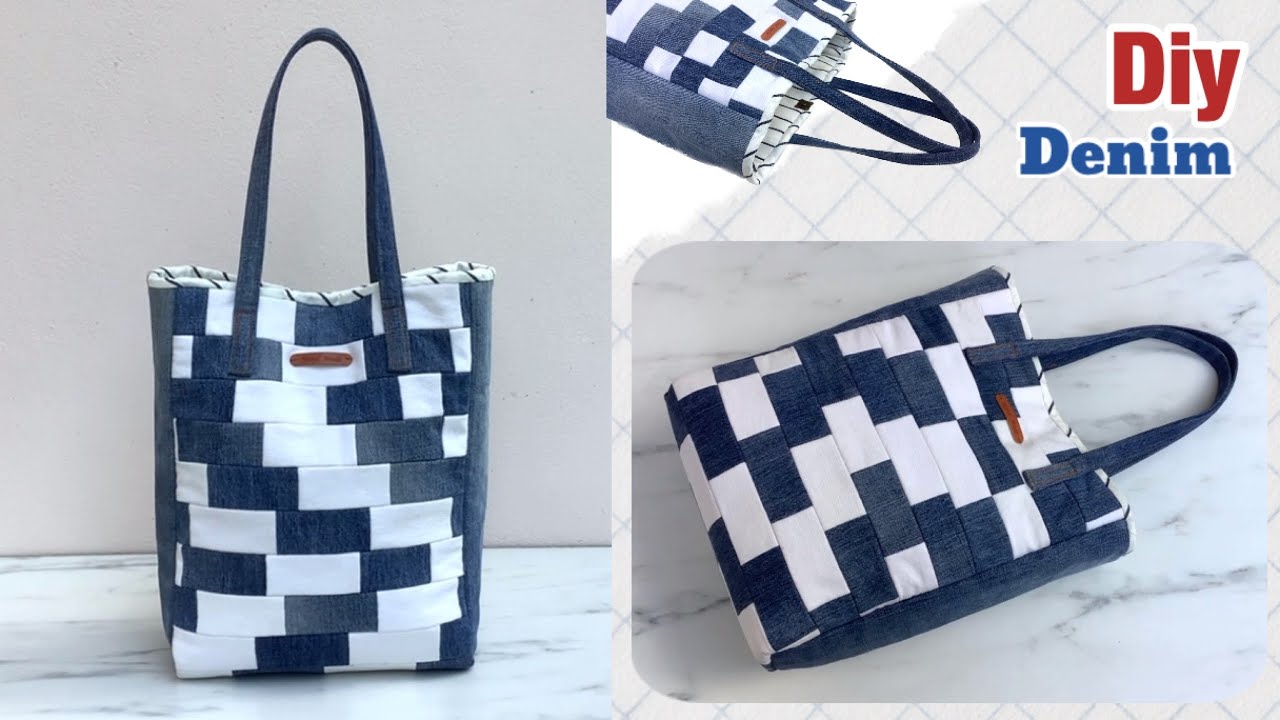 how to sew denim tote bag tutorial from old jeans , jeans bag diy , old jeans reuse ideas