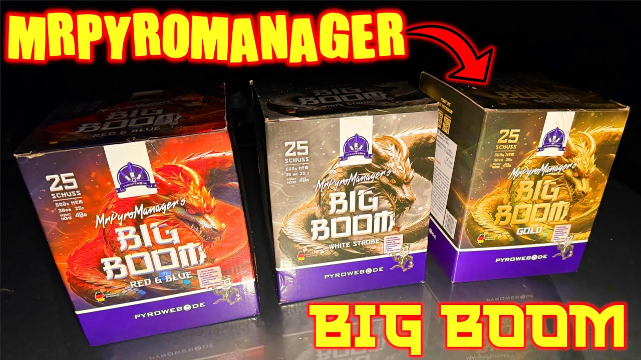 ICH TESTE DIE MRPYROMANAGER BIG BOOM BATTERIEN! WHITE STROBE, GOLD & RED / BLUE