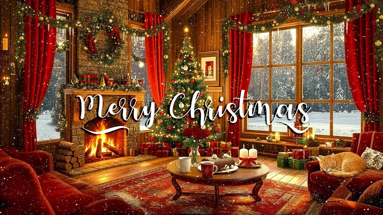 Warm Christmas Night🎄Smooth Jazz & Crackling Fireplace in a Cozy Living Room Ambience