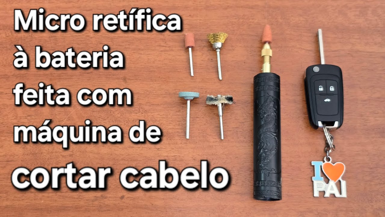 Micro retífica à bateria feita com máquina de cortar cabelo.