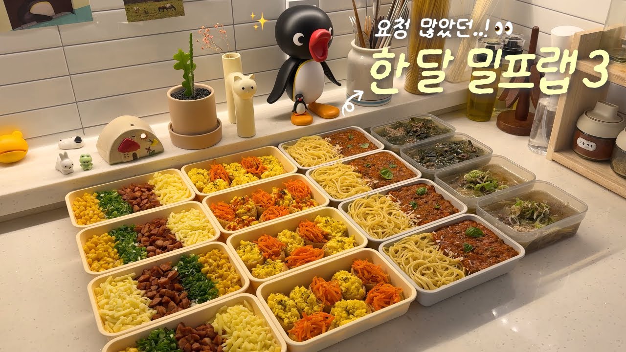 1인 가구의✨한 달 점심 밀프랩 3탄!⭐️ 간단 레시피..! 국물부터 파스타까지 만들기🍙🫧ㅣ초간단 갈비탕&미역국ㅣ알록달록 유부초밥ㅣ소고기 스파게티ㅣ촉촉 꼬소 치즈밥🧀