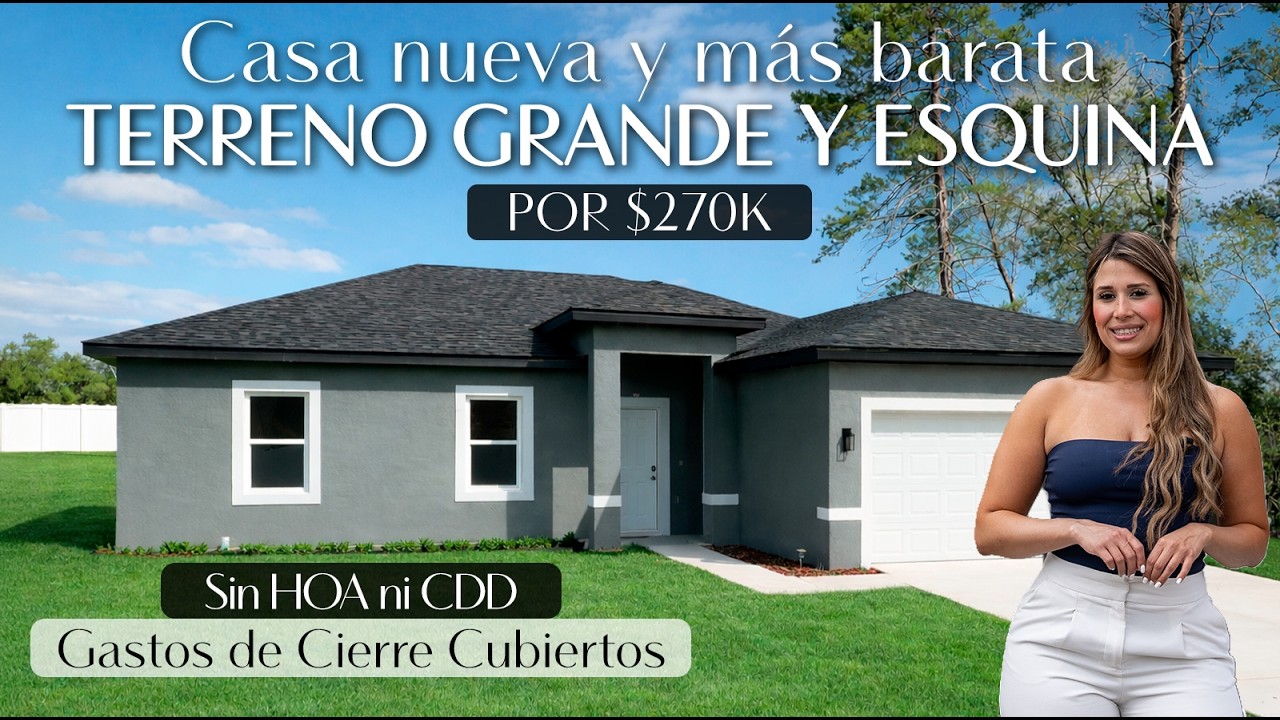 Casa NUEVA $270K esquinera |Sin vecinos lados| Ocala FL | Cierre cubierto | No HOA | Down $9k 😱