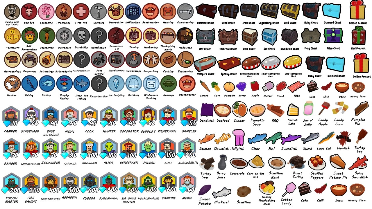 Every Classes Chest Badges and Food Explained from 99 Nights in The Forest in 50 minutes