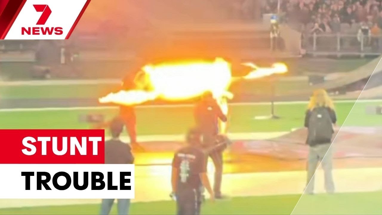 Prankster playing with fire burned in front of thousands of people | 7NEWS