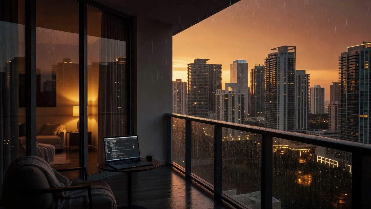 Rainy Miami Sunset Focus Mix | Deep Coding & Study Music | Golden Hour Chill 🌧️🌅