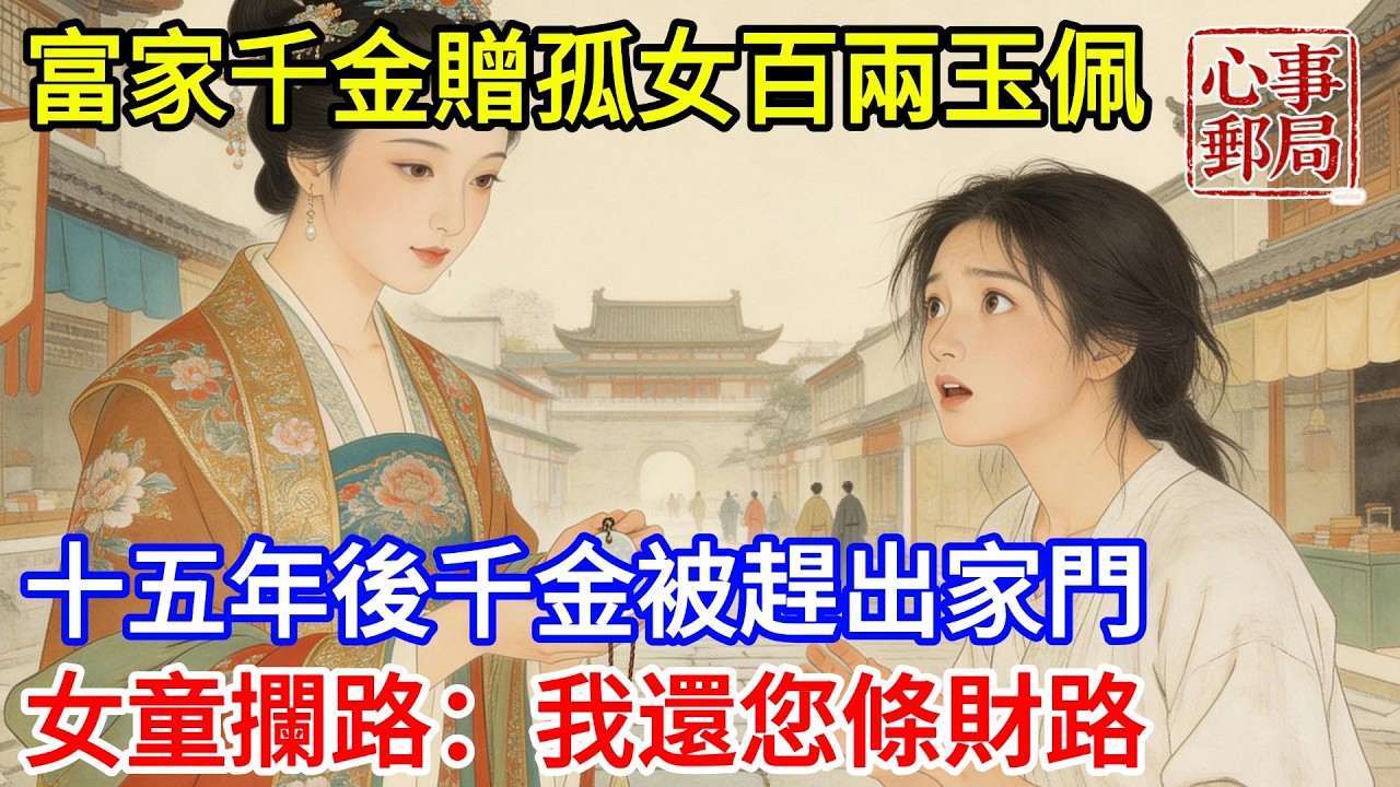 8歲孤女冒寒編竹筐換糧救母，路過富家千金見她可憐，慷慨贈她價值百兩玉佩，誰料十五年後千金家道中落，被丈夫休棄趕出家門當日，當年女童攔路：小姐給我條生路，我還您一條財路！【心事郵局】#民間故事#傳統故事