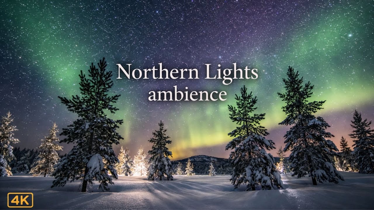Northern Lights Forest Ambience – Aurora Borealis Under the Stars | 4K | No Ads