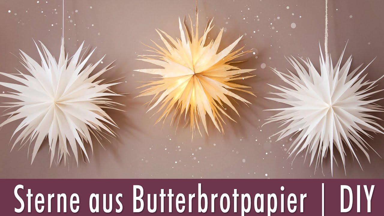 Weihnachtlich, fluffige Sterne aus Butterbrot-Tüten | in weiß & rustikal gefärbt | einfaches  DIY