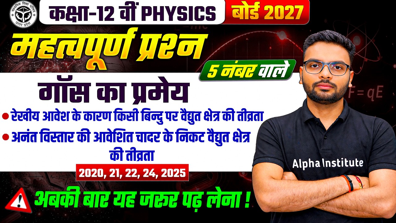 गॉस प्रमेय तथा अनुप्रयोग | Class 12 Physics Chapter 1 Derivations | 5 Marks Imp Questions | UP Board