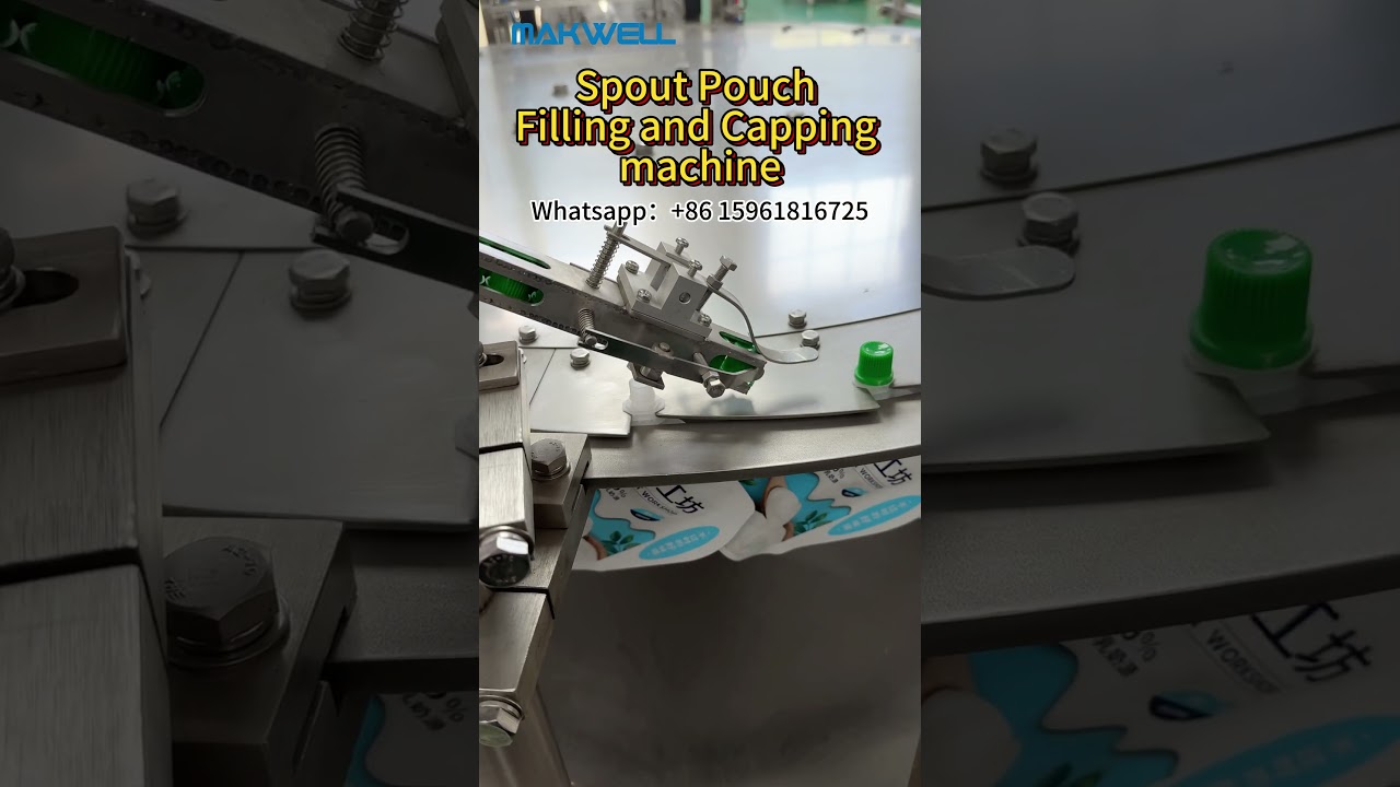 Automatic spout pouch filling and capping machine #spoutedpouch #fillingandcappingmachine