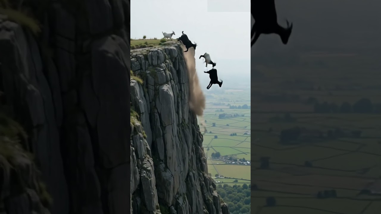 🔥🏔️ Mountain Goats Leap Off Cliff in Stunning Showdown!‼️🐏🐐 #shorts #shortvideo #goat #goatlife