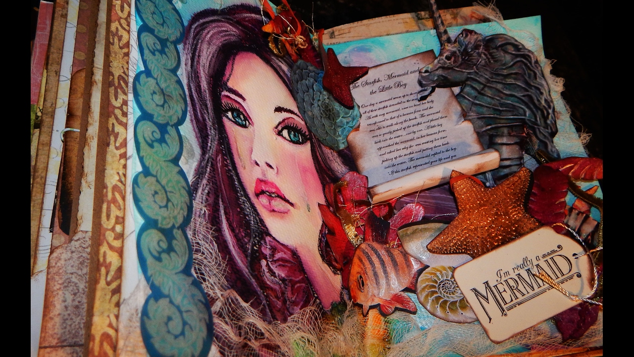 Mixed Media Art Journal Page Tutorial (Mermaid theme using Jane Davenport Mermaid Markers)