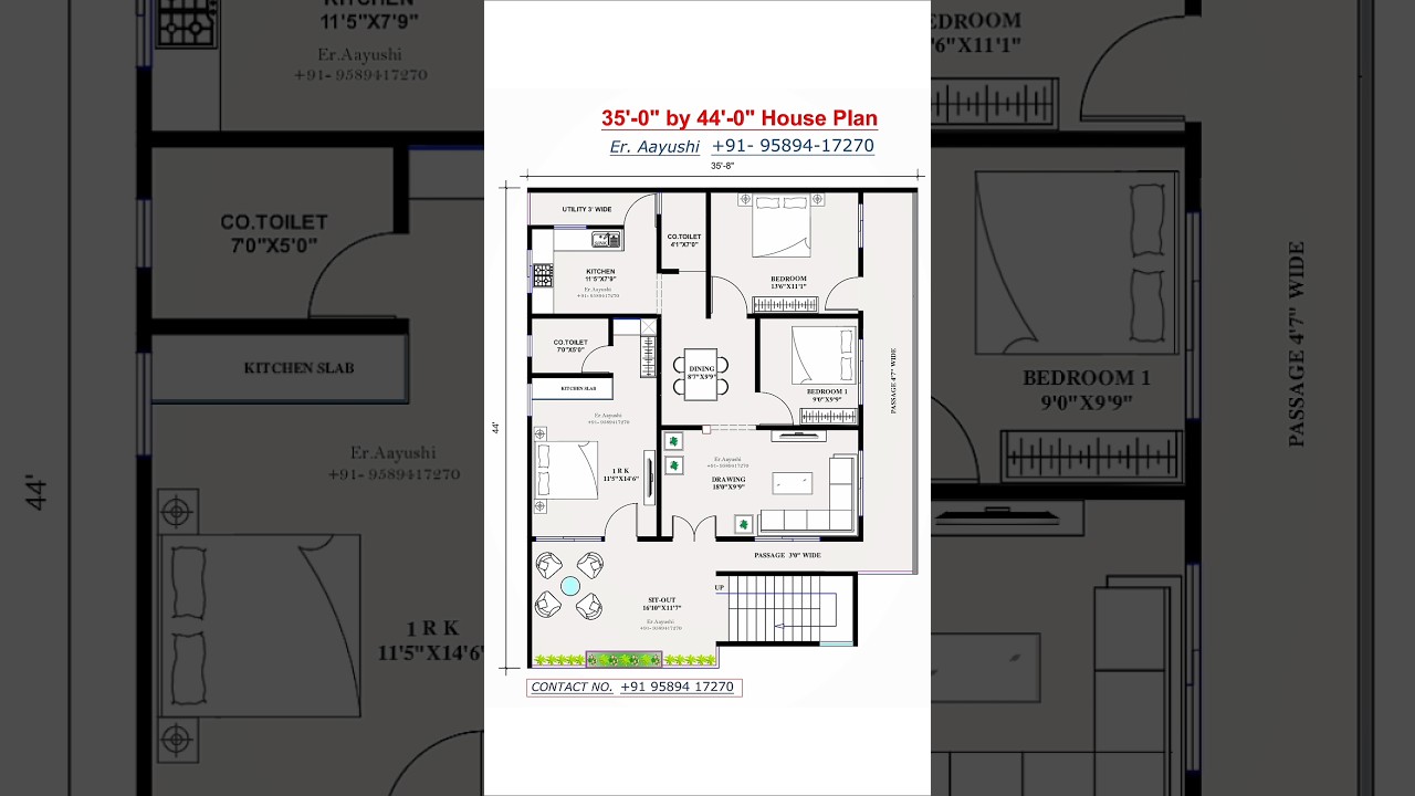 35' x 44' 2BHK + 1RK House Design | Your Dream, Our Plan! #home #houseplan #realestate #sale #naksha