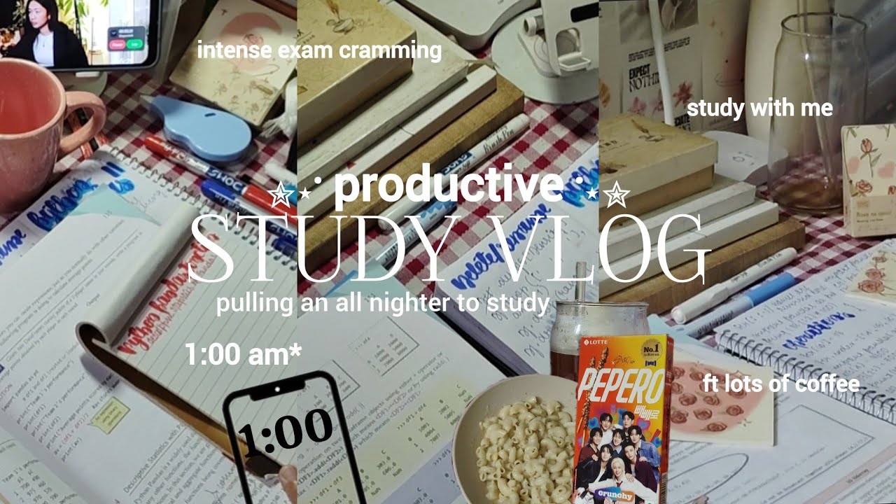 study vlog 💌 pulling an all nighter,lots of exam studying,intense cramming,study with me ft coffee
