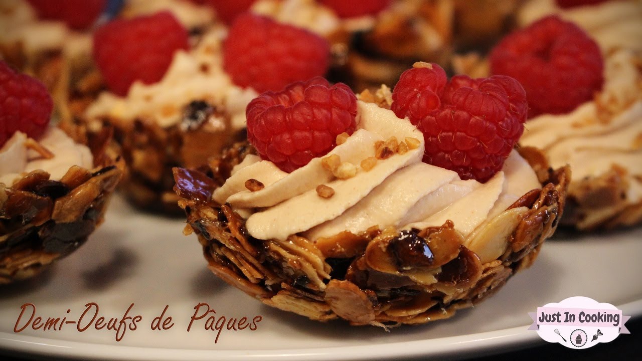 ❀ Recette de Demi-Œufs de Pâques Nougatine Praliné et Framboise ❀