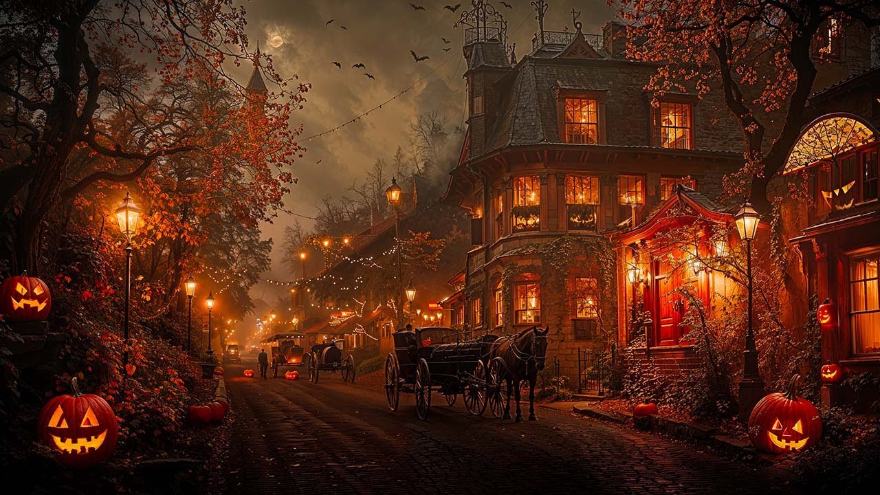 Ночь в викторианском городе с привидениями 🎃👻 Расслабляющая музыкальная атмосфера Хэллоуина