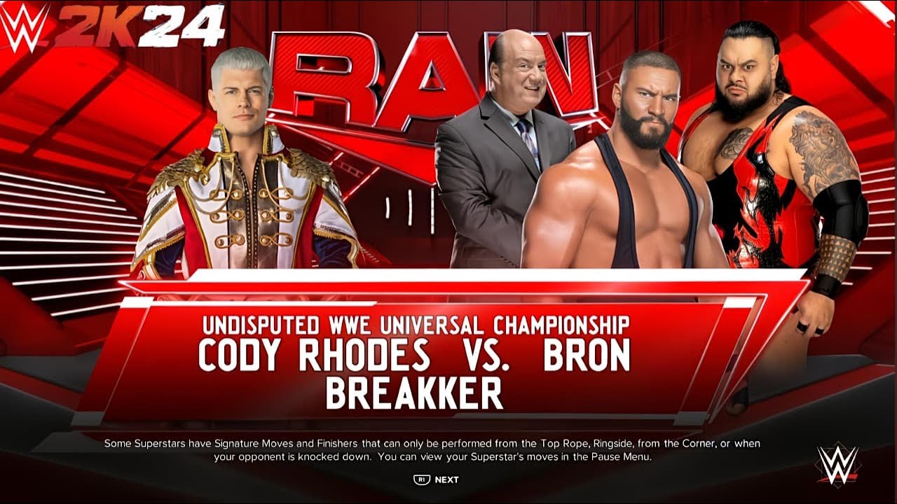 WWE 2K24 - Cody Rhodes vs Bron Breakker | Undisputed WWE Universal Championship Match at WWE Raw