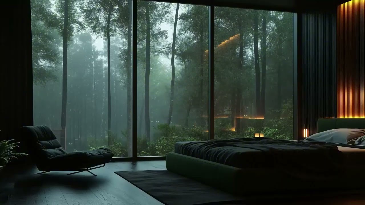 A Long Calm Night Indoors with Rain Sounds and Slow Piano